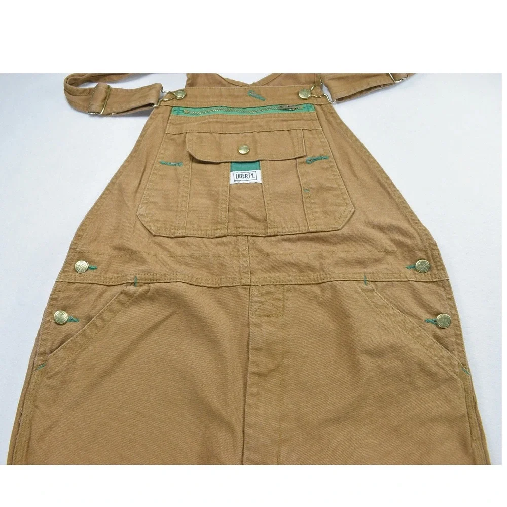 Liberty Mens Brown Duck Canvas Bib Overalls Green Stitch Workwear Size 38x28